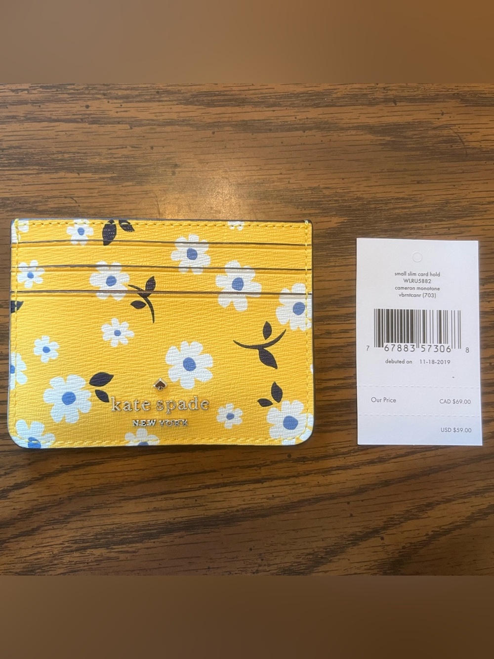 NWT Kate Spade Yellow, Blue, White, Black Cameron Montone Small Slim Card Holder